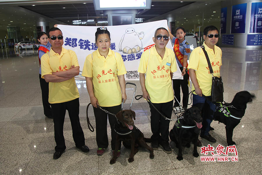 他們此次攜帶的導(dǎo)盲犬名字分別叫A米、戴安娜、凱西，A米是鄭州市第一條導(dǎo)盲犬。