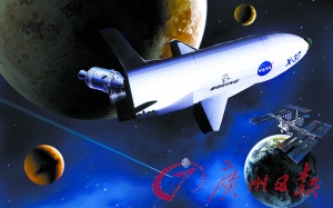 　美國X—37B宇宙飛船在太空中。（合成圖片）